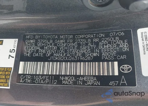 2006 Toyota Prius z USA, uszkodzony, nr VIN JTDKB20U263196287